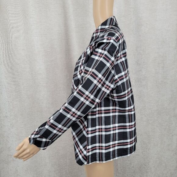 Rafael Silk Plaid Button Up Shirt Blouse Black White Pink - Picture 3 of 11